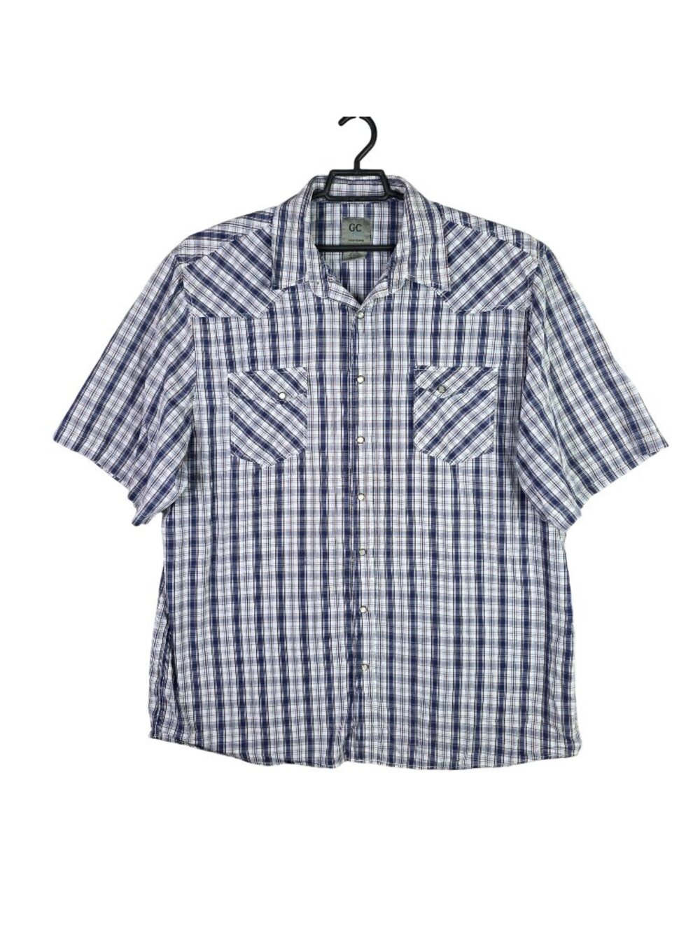 Mens GC Blue Western Plaid Snap Button Shirt Short Sleeve Cotton Blend Size 2XLT